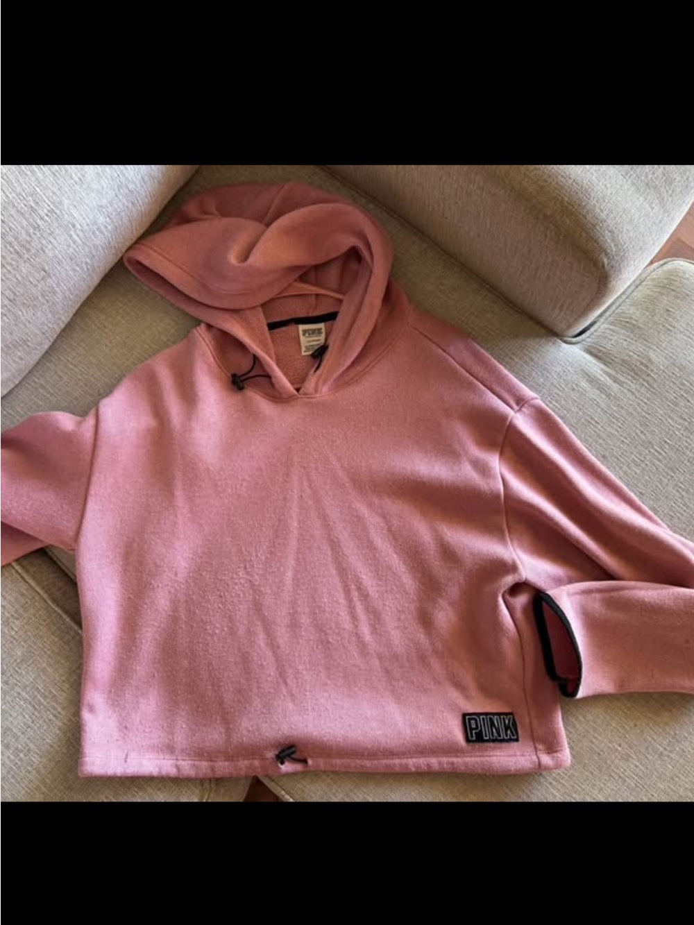 PINK Victoria's Secret Hooded Pullover in Light Pink with Black Trim